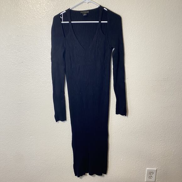 House of Harlow 1960 Cutout Ribbed Midi Sweater Dress in Black Size Large - Picture 3 of 8
